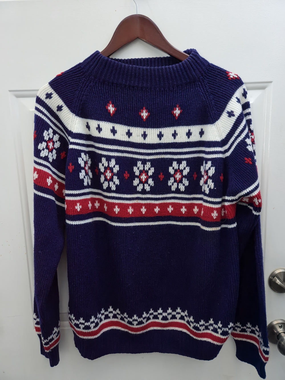 jcpenney Navy Fair Isle Crewneck Sweater with Red and White Accents